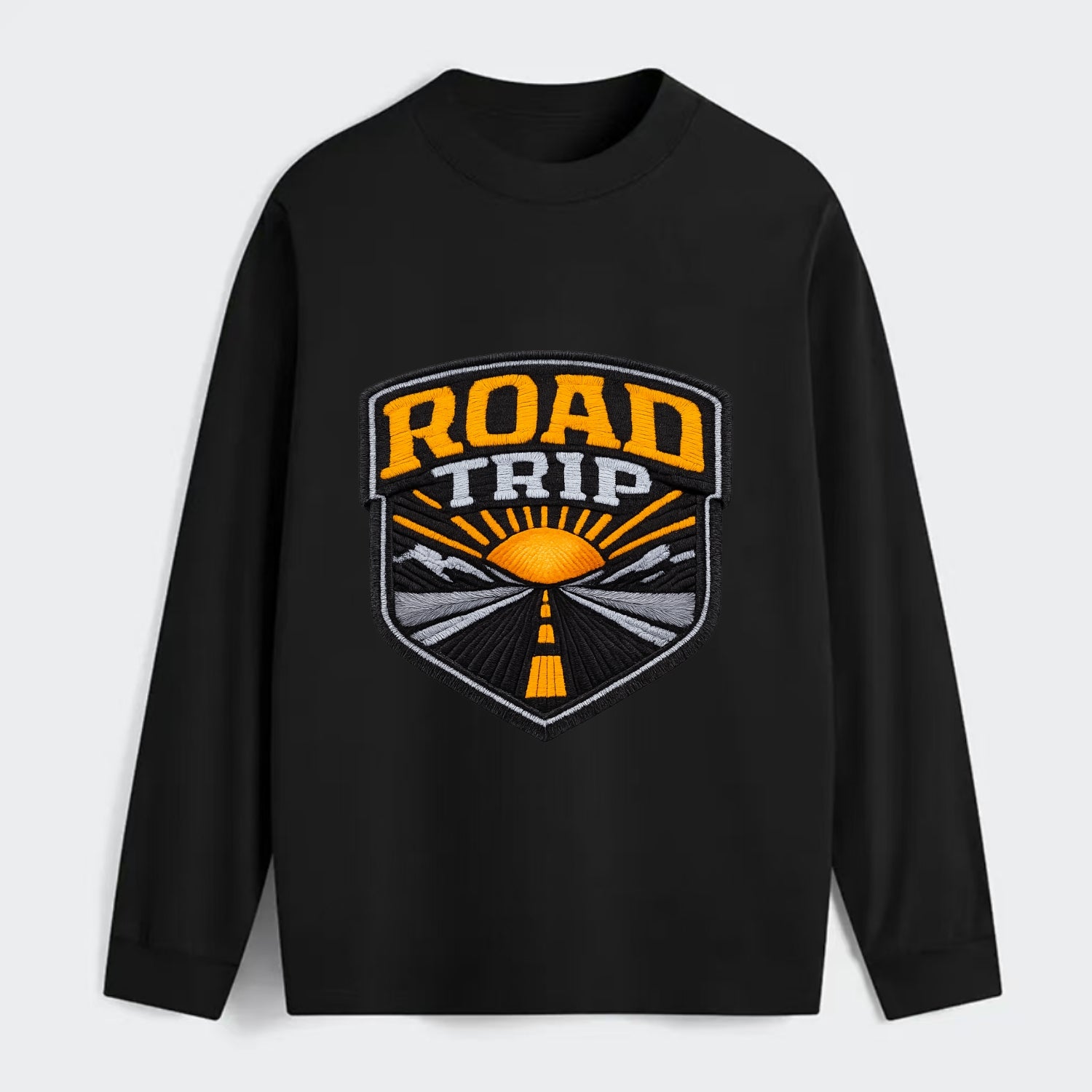 ROAD TRIP - highway and sun in orange and gray , open road - Classic Long Sleeve Shirt - Black
