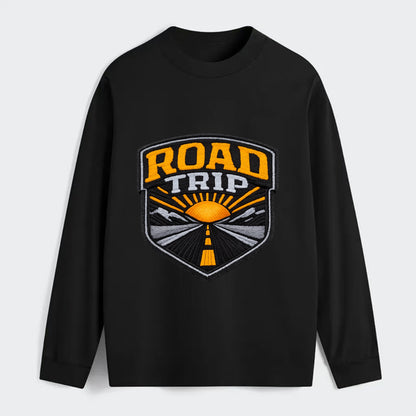 ROAD TRIP - highway and sun in orange and gray , open road - Classic Long Sleeve Shirt - Black
