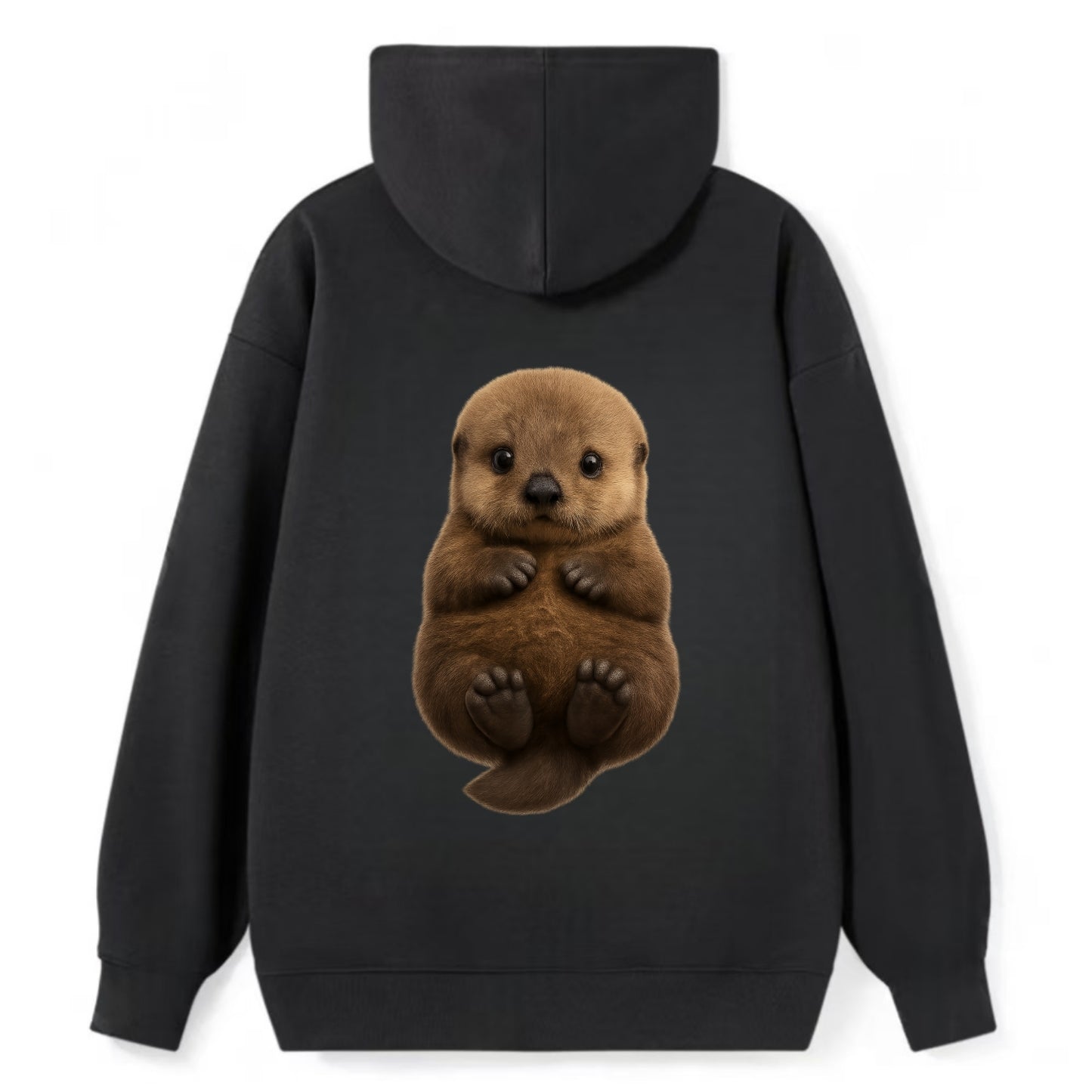 Baby Sea Otter - brown fluffy, floating on back, tiny paws, bright eyes, - Classic Pullover Hoodie - Black