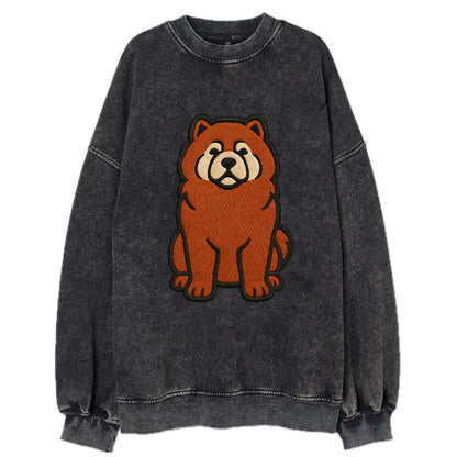 Chow Chow - Red fluffy sitting pose - Vi Vintage Sweatshirt - Black