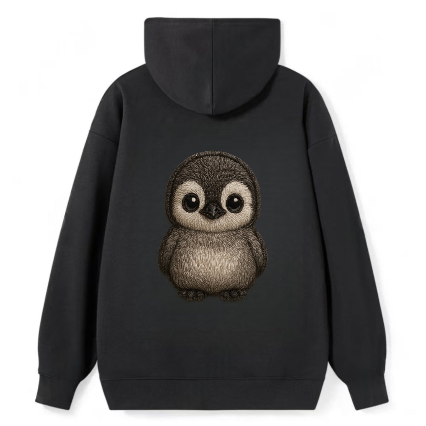 Baby Penguin Chick - gray fluffy, white face, round body, front-facing, - Classic Pullover Hoodie - Black