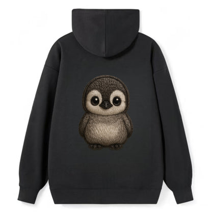 Baby Penguin Chick - gray fluffy, white face, round body, front-facing, - Classic Pullover Hoodie - Black