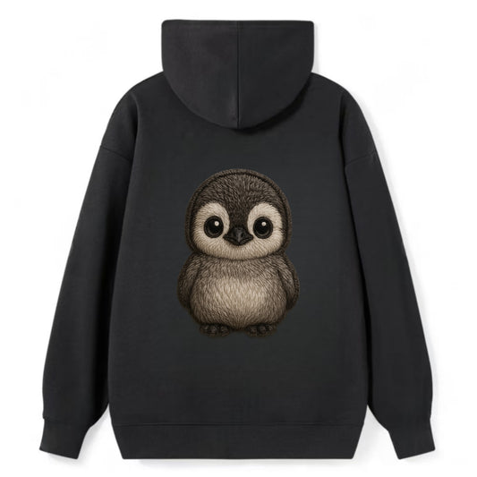Baby Penguin Chick - gray fluffy, white face, round body, front-facing, - Classic Pullover Hoodie - Black