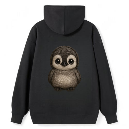 Baby Penguin Chick - gray fluffy, white face, round body, front-facing, - Classic Pullover Hoodie