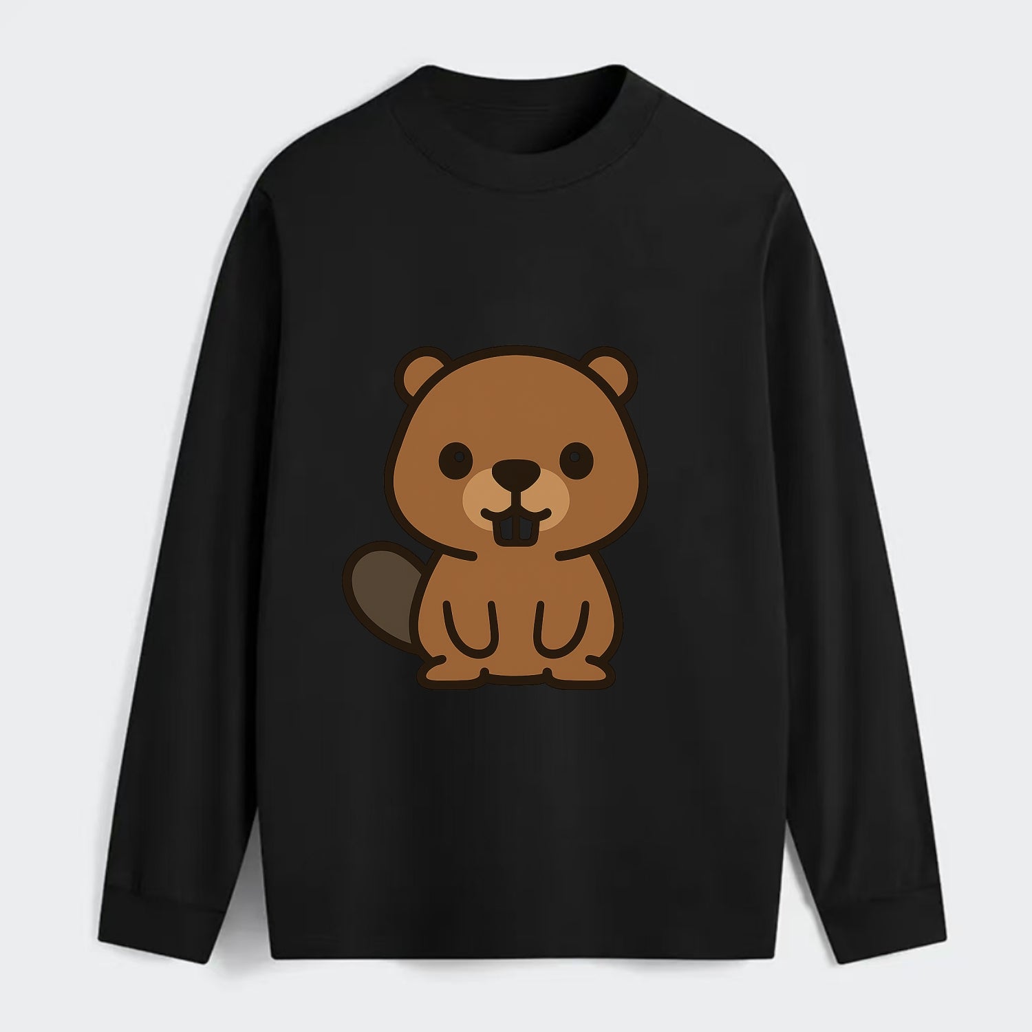 Baby Beaver - brown fur, paddle tail, buck teeth, friendly eyes, - Classic Long Sleeve Shirt - Black