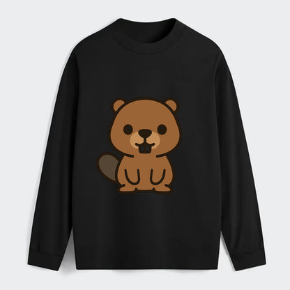 Baby Beaver - brown fur, paddle tail, buck teeth, friendly eyes, - Classic Long Sleeve Shirt - Black