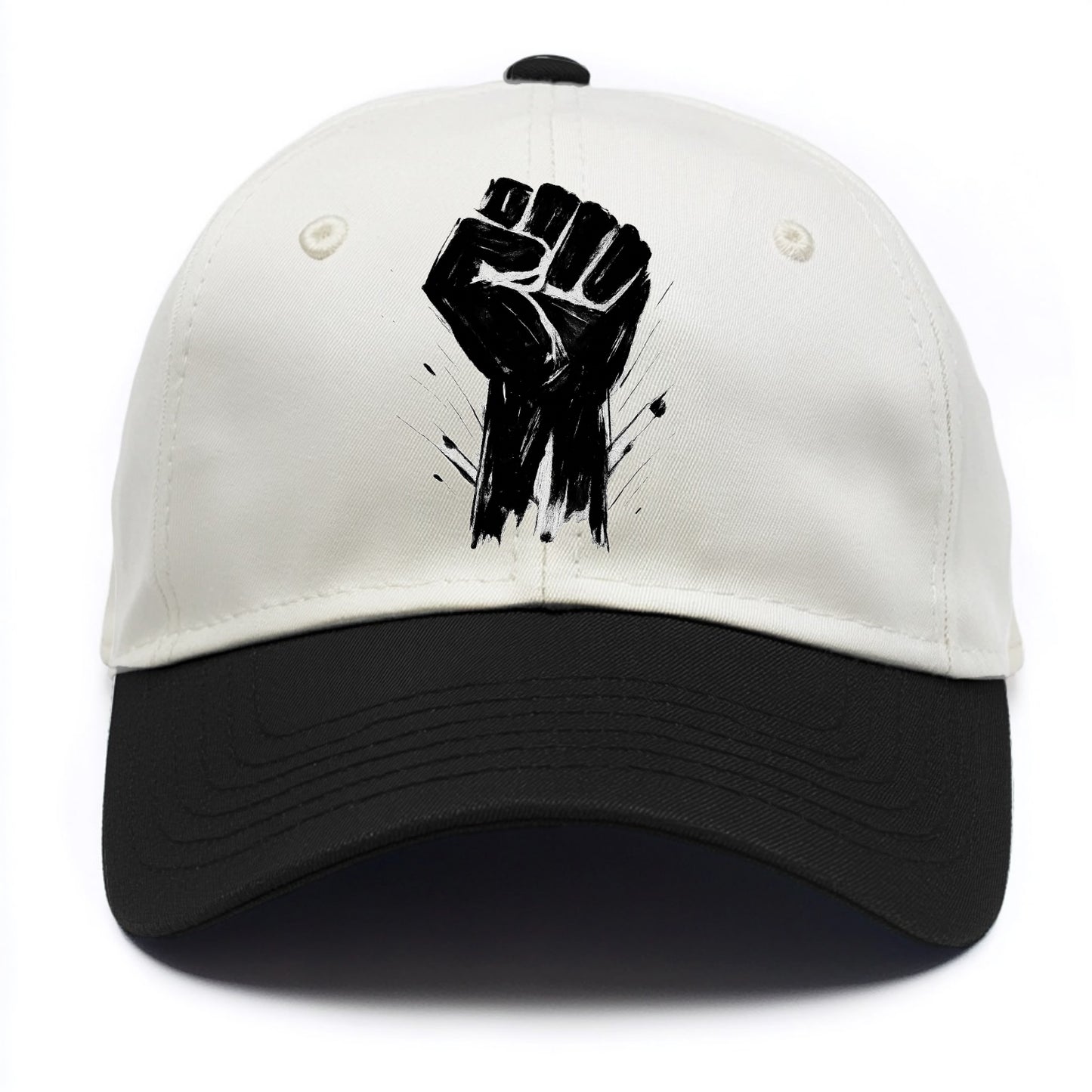 Raised fist in bold black ink brushstrokes - symbol of solidarity and resistance - Two Tone Cap - Black