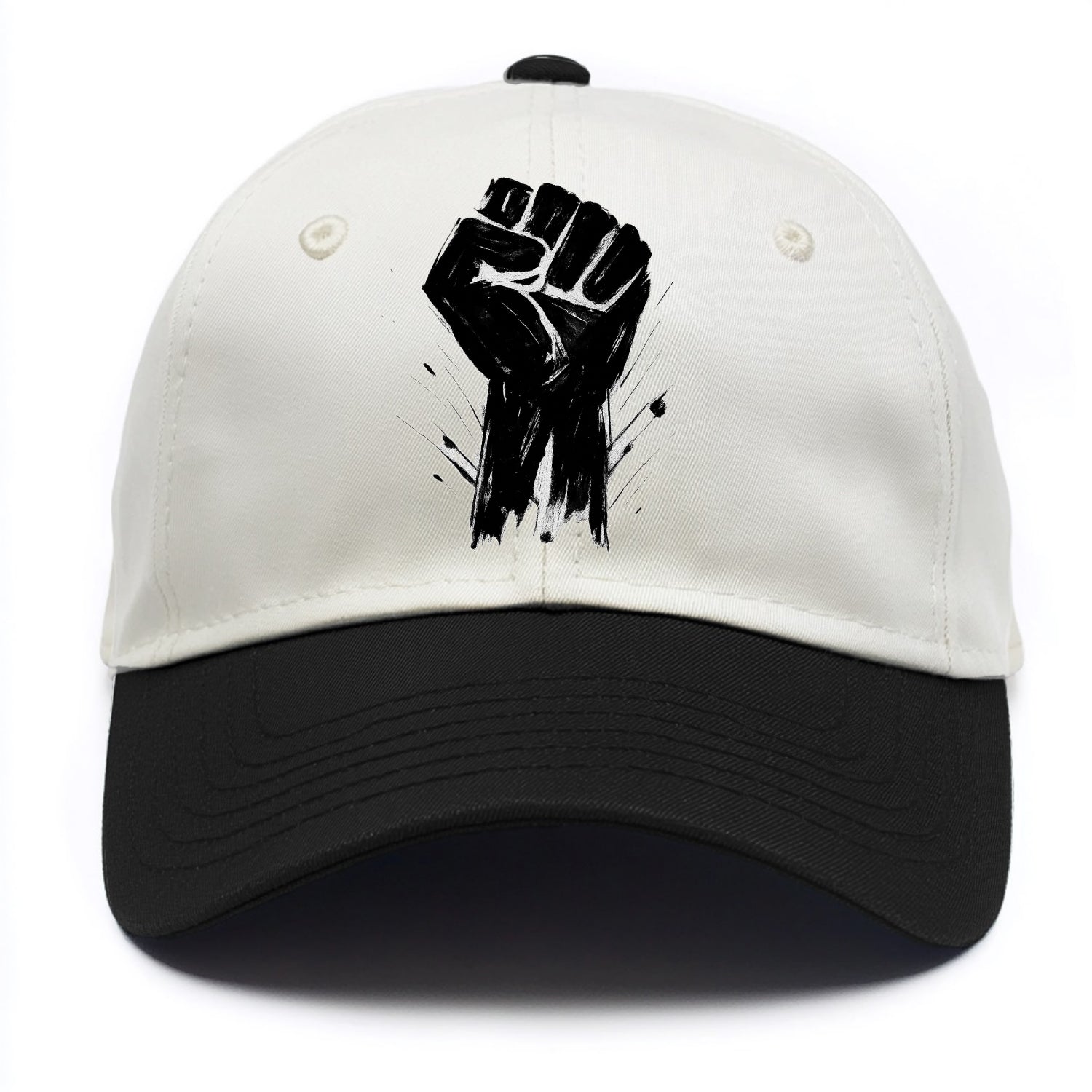 Raised fist in bold black ink brushstrokes - symbol of solidarity and resistance - Two Tone Cap - Black