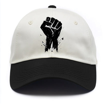 Raised fist in bold black ink brushstrokes - symbol of solidarity and resistance - Two Tone Cap - Black