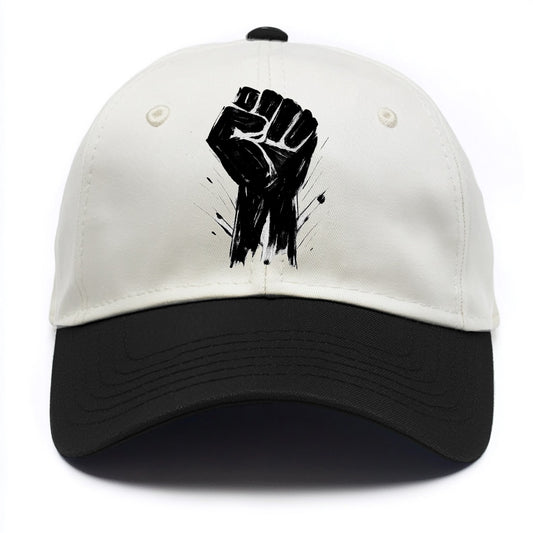 Raised fist in bold black ink brushstrokes - symbol of solidarity and resistance - Two Tone Cap - Black