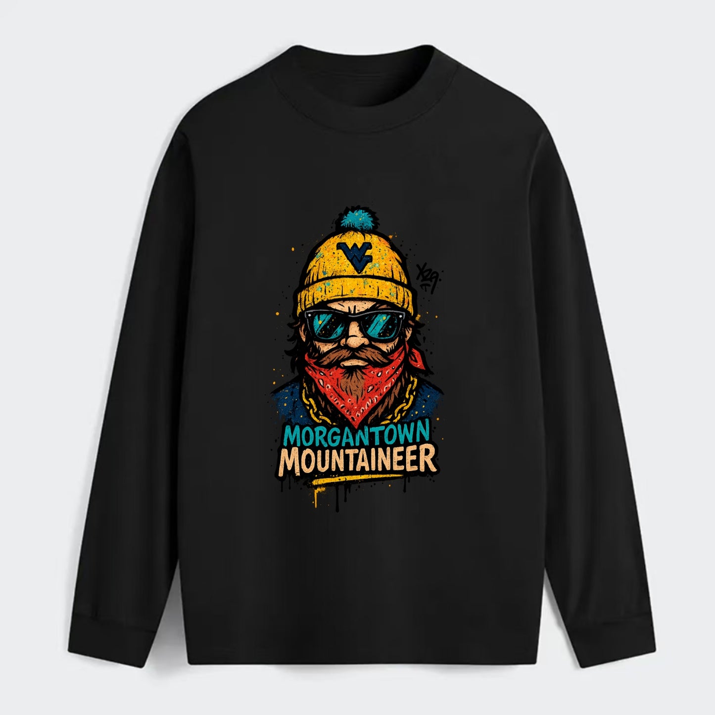 Morgantown Mountaineer wearing West Virginia beanie with WV patch - Classic Long Sleeve Shirt - Black