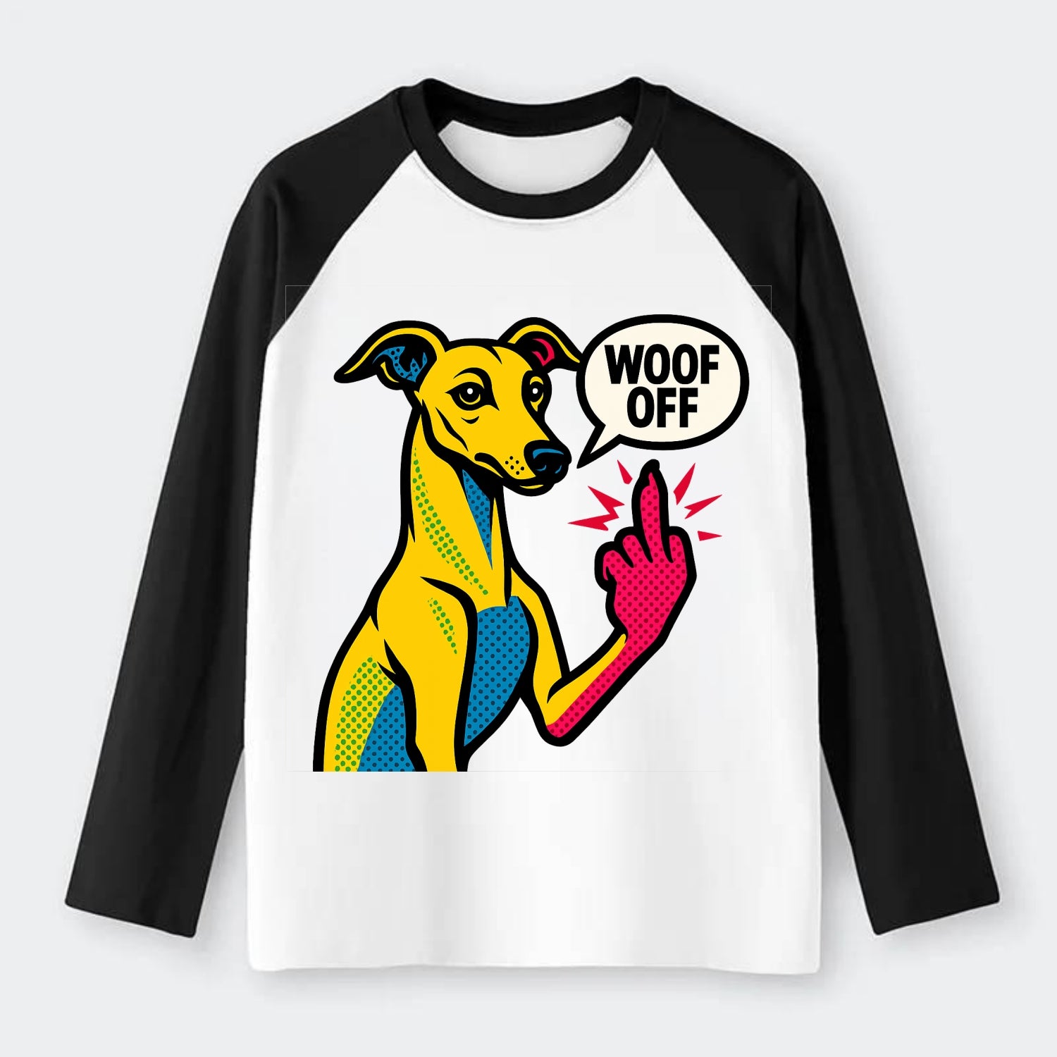 Whippet sleek athletic greyhound-like, elegant long paw giving sass - Raglan Long Sleeve T-Shirt - Black