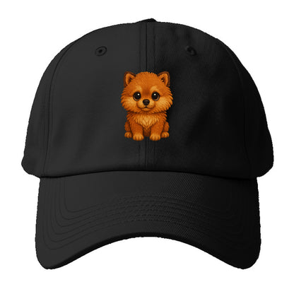 Baby Pomeranian Puppy - fluffy orange ball, fox face, tiny body, bright eyes, - Baseball Cap - Black