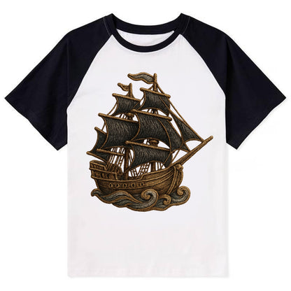 Pirate Ship  - Contrast Raglan T-shirt - Black