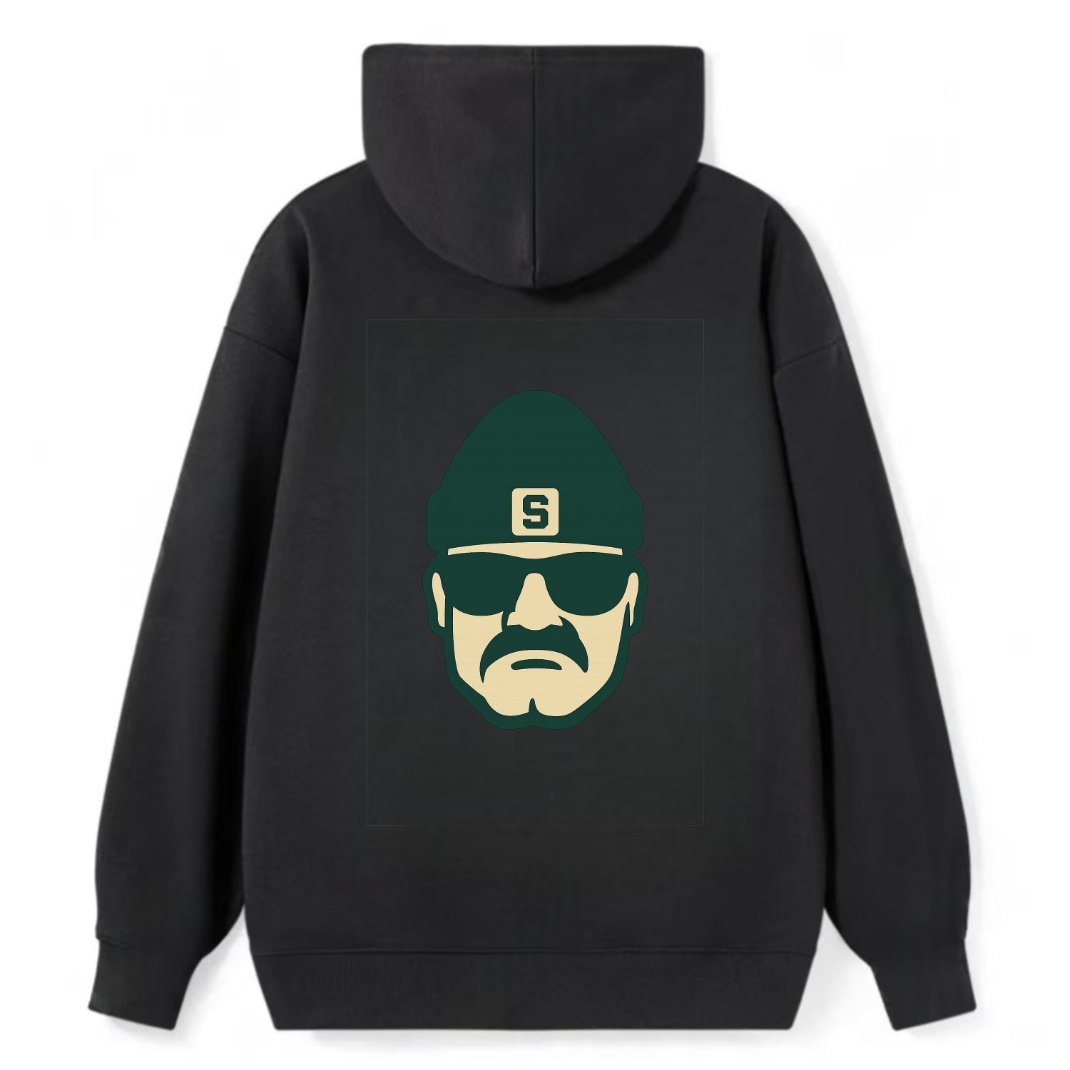 East Lansing Spartan wearing Michigan State beanie with S patch - Classic Pullover Hoodie - Black