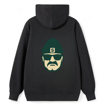 East Lansing Spartan wearing Michigan State beanie with S patch - Classic Pullover Hoodie - Black