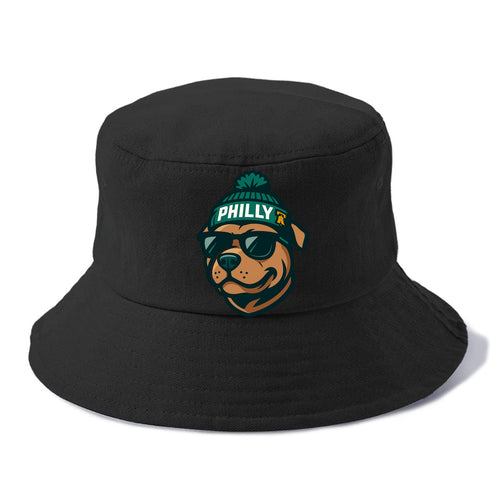 Philly Pitbull wearing Eagles beanie with Liberty Bell patch and wayfarer sunglasses - Bucket Hat