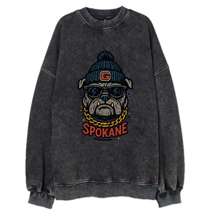 Spokane Bulldog wearing Gonzaga beanie with G patch - Vintage Sweatshirt - Black