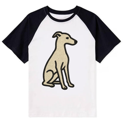 Italian Greyhound - Gray sitting pose - Contrast Raglan T-shirt - Black