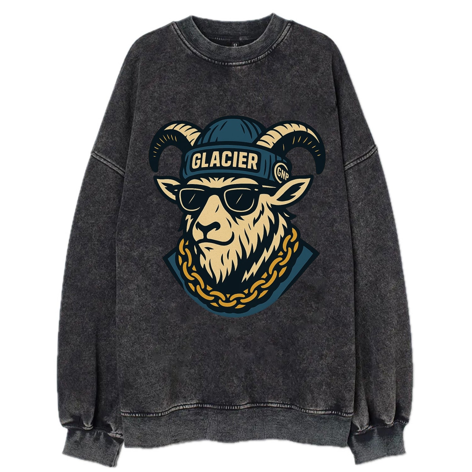Glacier Mountain Goat - Vintage Sweatshirt - Black
