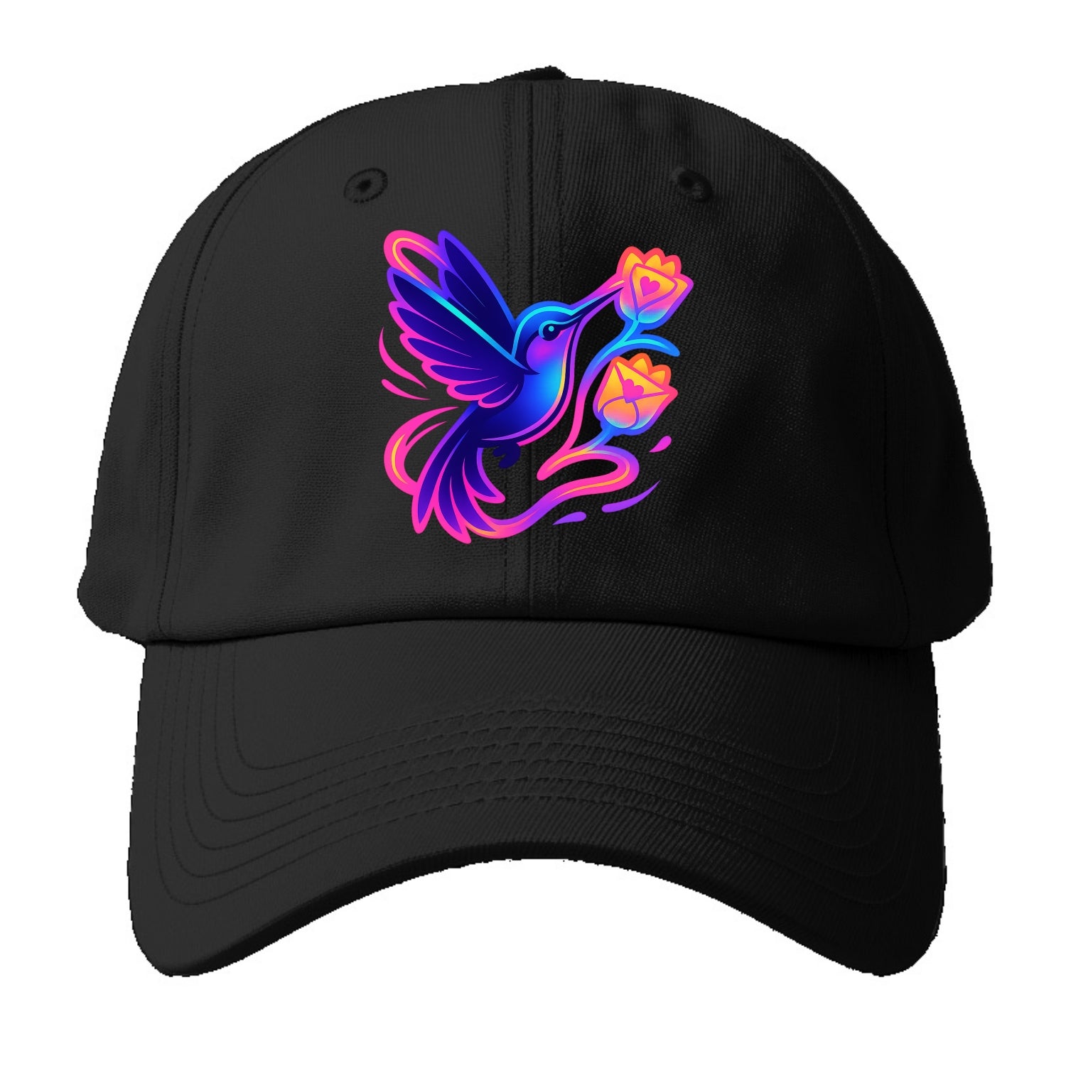 Hummingbird delivering miniature love letters tucked inside flower envelopes - Baseball Cap - Black