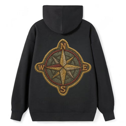 Compass rose with cardinal directions - explorer symbol - Classic Pullover Hoodie - Black