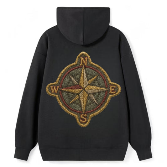Compass rose with cardinal directions - explorer symbol - Classic Pullover Hoodie - Black