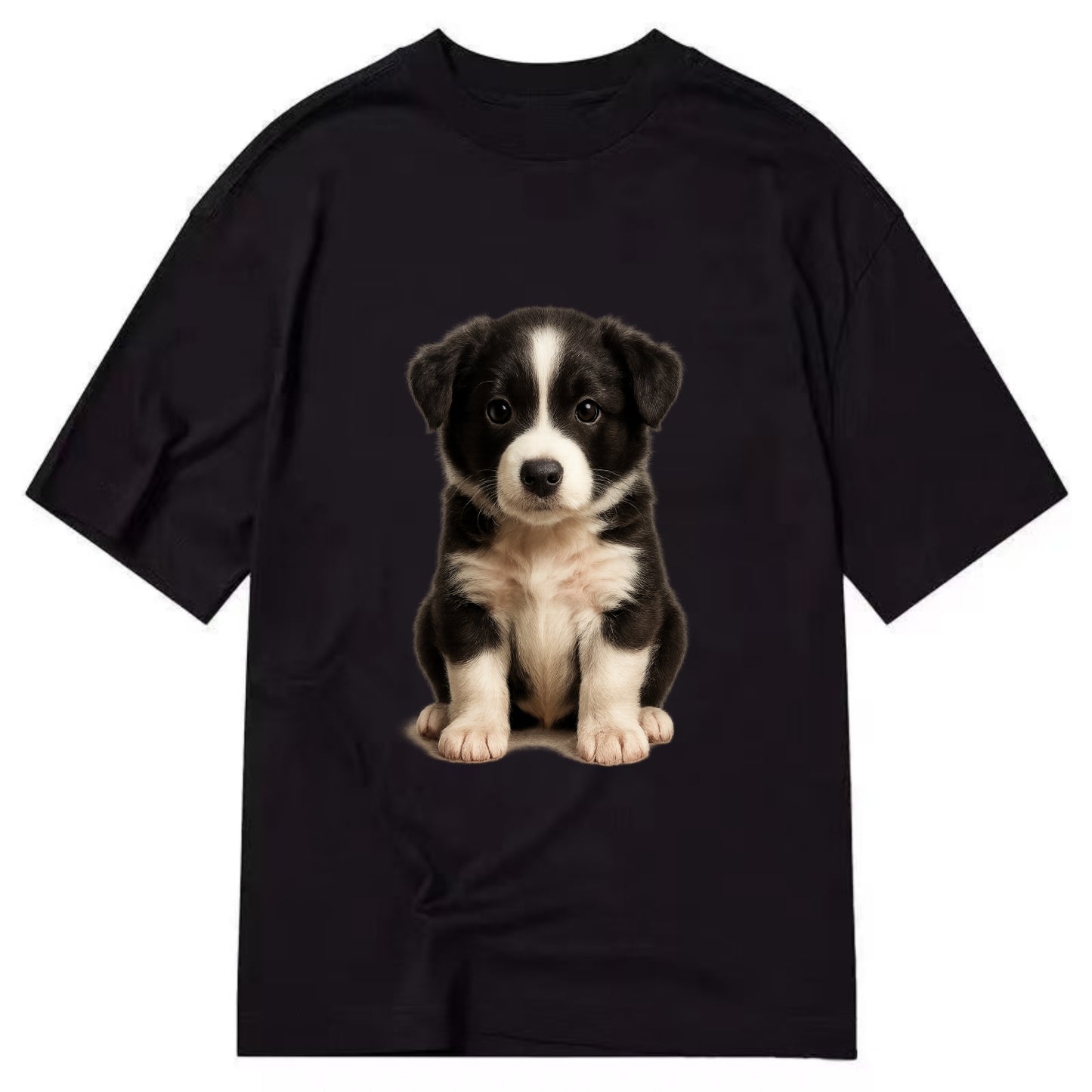 Baby Border Collie Puppy - black and white, intense smart eyes, athletic build, - Classic T-shirt - Black