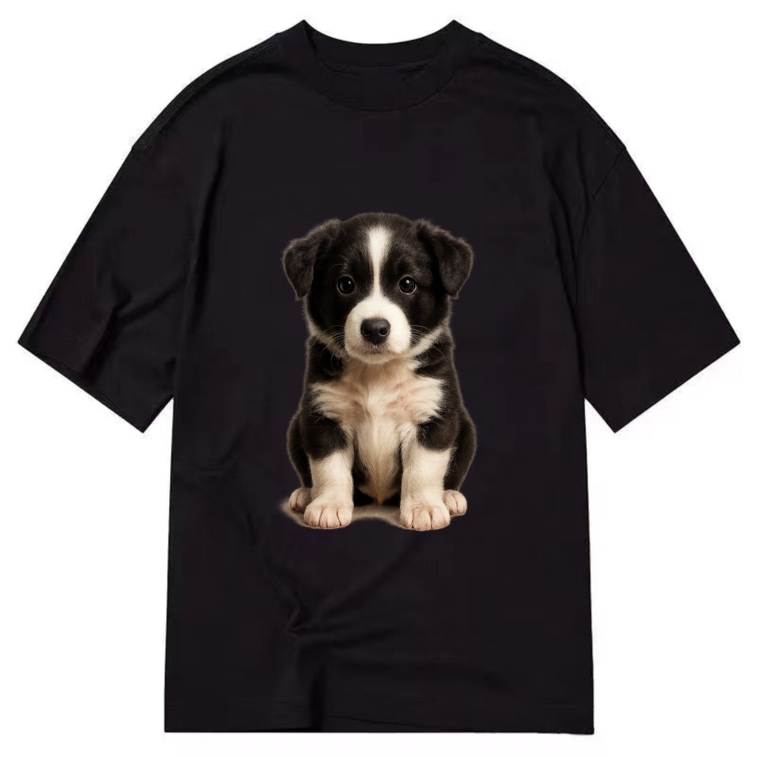 Baby Border Collie Puppy - black and white, intense smart eyes, athletic build, - Classic T-shirt - Black