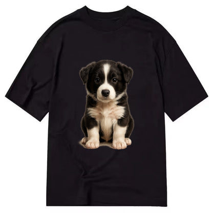 Baby Border Collie Puppy - black and white, intense smart eyes, athletic build, - Classic T-shirt - Black