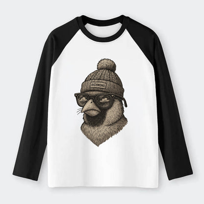 Virginia Cardinal wearing Richmond beanie with pom pom and wayfarer - Raglan Long Sleeve T-Shirt - Black