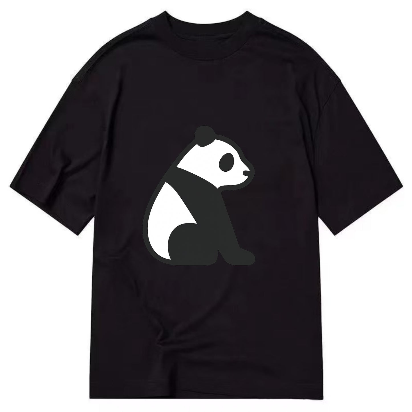 Panda - Black and white sitting pose flat side profile - Classic T-shirt - Black