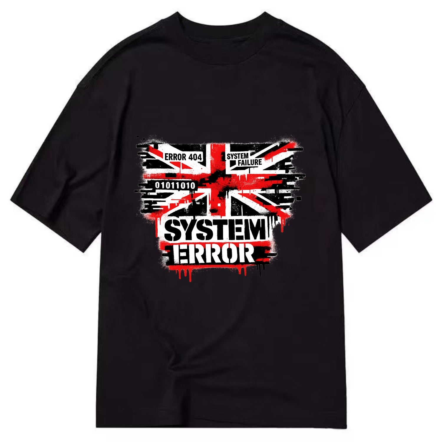 SYSTEM ERROR | Glitch Union Jack pattern | Digital corruption effect | Error code - Classic T-shirt - Black
