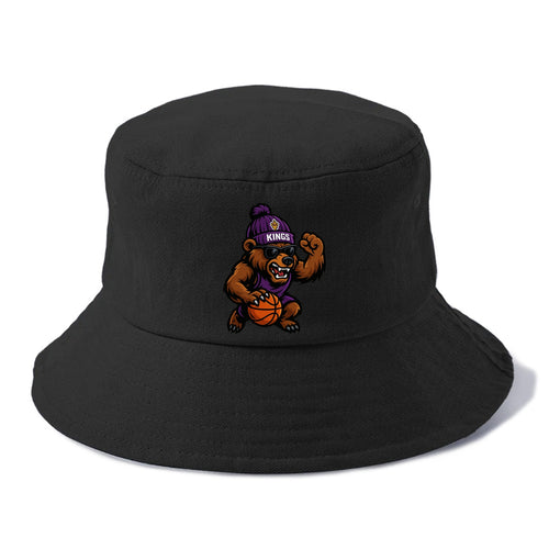 California Grizzly wearing Kings beanie with royal scepter patch and wayfarer - Bucket Hat