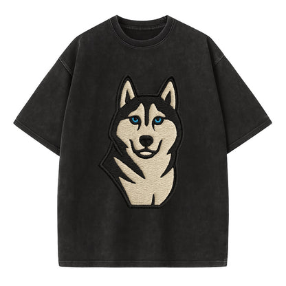 Husky - Blue eyes close-up portrait - Vi Vintage T-shirt - Black