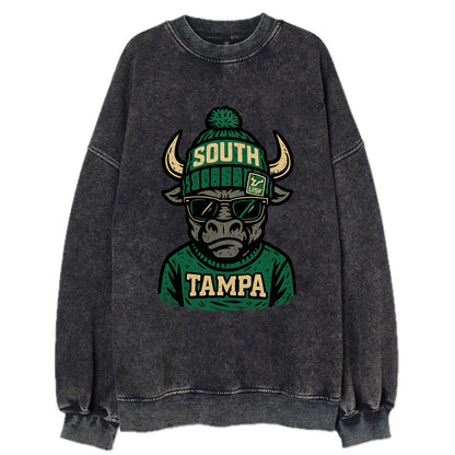 Tampa Bull wearing South Florida beanie with USF patch - Vintage Sweatshirt - Black