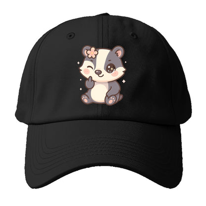 adorable badger with black and white stripes, one paw giving finger - Baseball Cap - Black