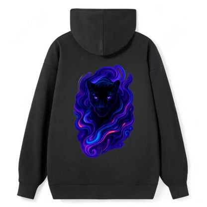Sleek black panther emerging from swirls of deep purple and electric - Classic Pullover Hoodie - Black