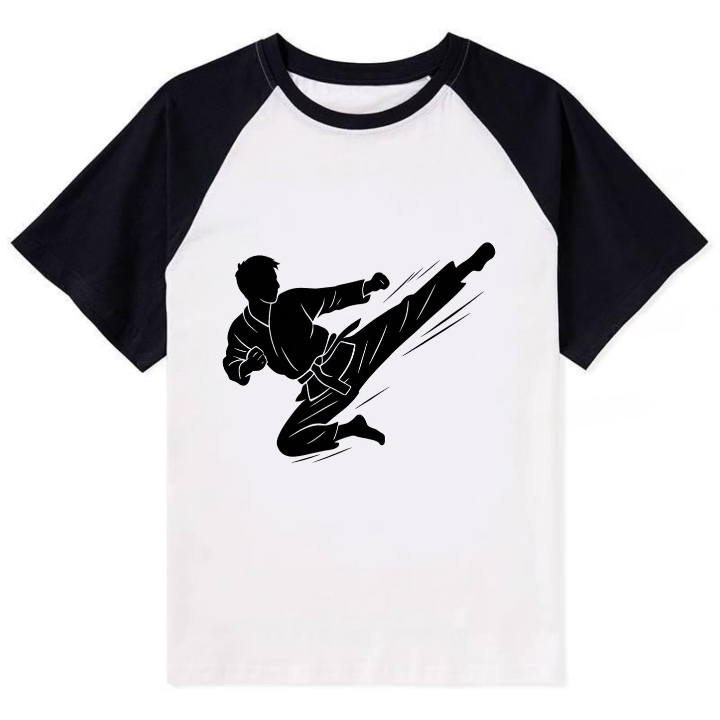 Korean taekwondo flying kick - Contrast Raglan T-shirt - Black