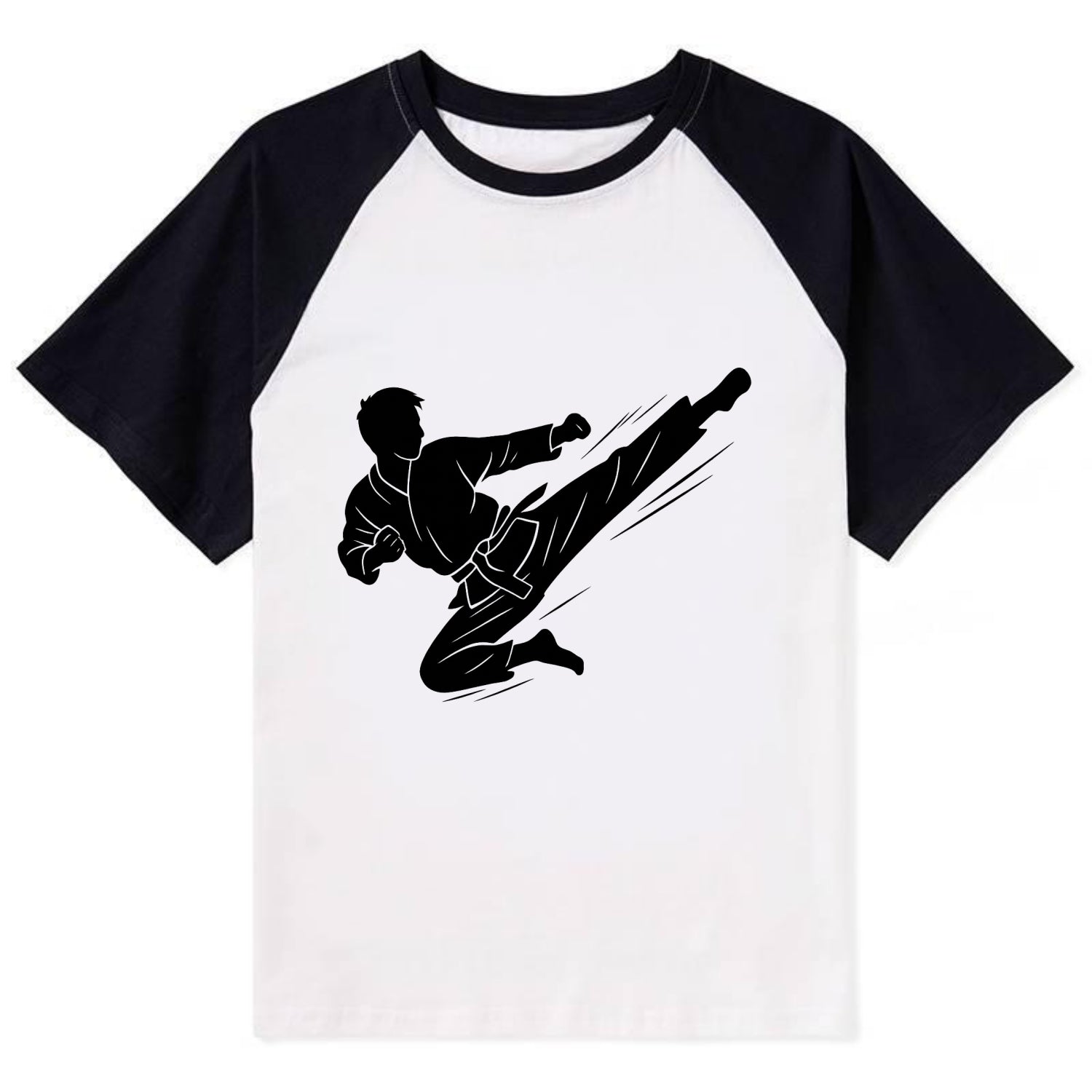 Korean taekwondo flying kick - Contrast Raglan T-shirt - Black