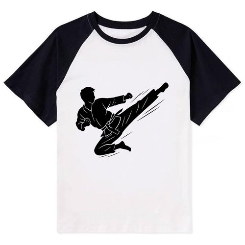 Korean taekwondo flying kick - Contrast Raglan T-shirt