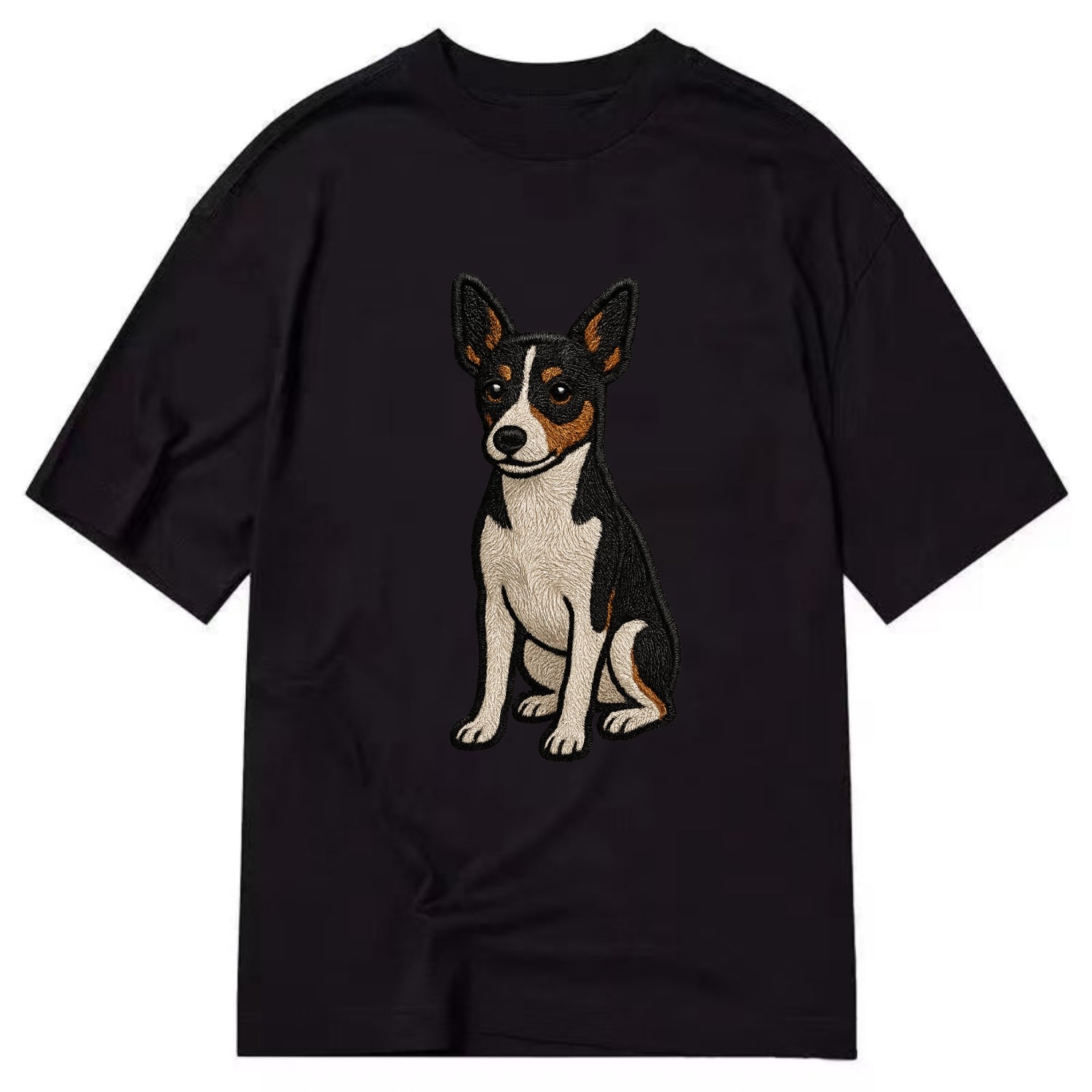 Rat Terrier - Tri-color embroidered pose Classic T-shirt - Black