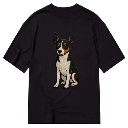 Rat Terrier - Tri-color embroidered pose Classic T-shirt - Black