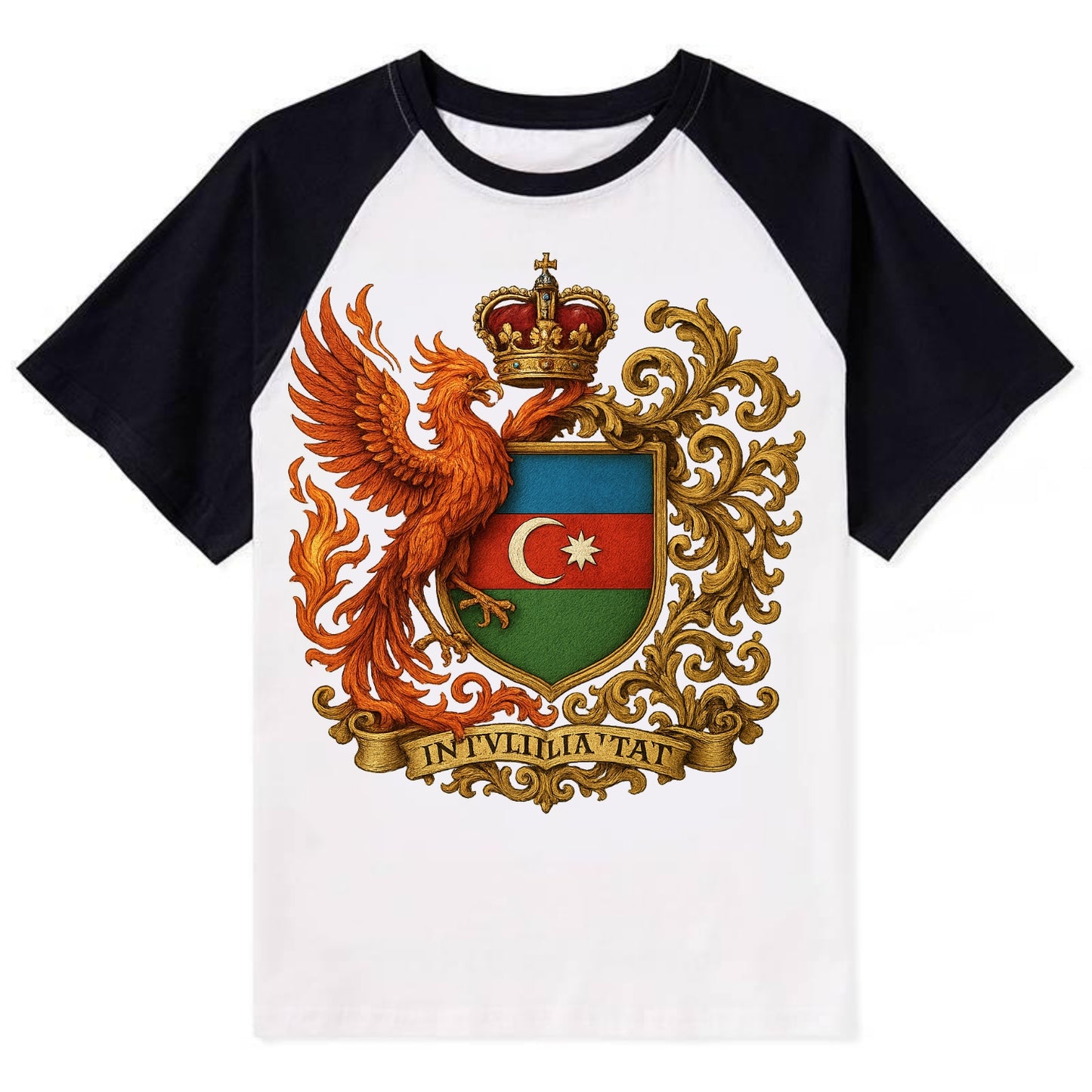 Azerbaijan Fire Phoenix Emblem - Contrast Raglan T-shirt - Black
