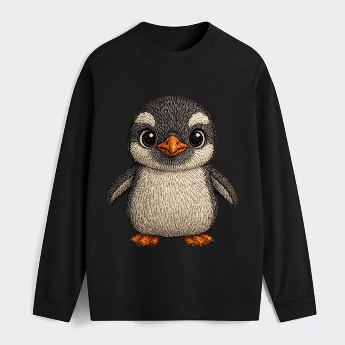 Baby Gentoo Penguin - orange beak, white cap, bright eyes, - Classic Long Sleeve Shirt - Black