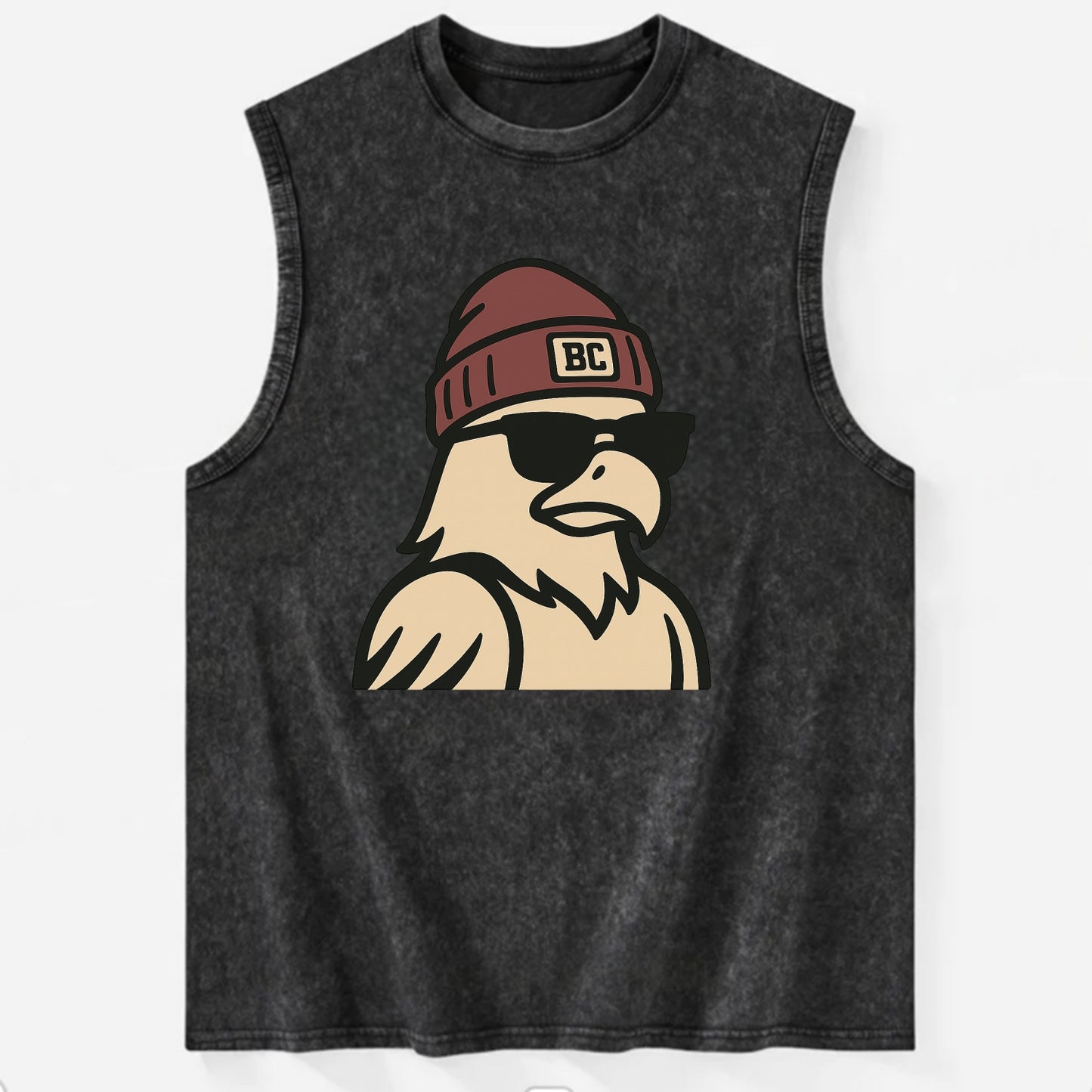 Chestnut Hill Eagle wearing Boston College beanie with BC patch - Vintage Washed Tank - Black
