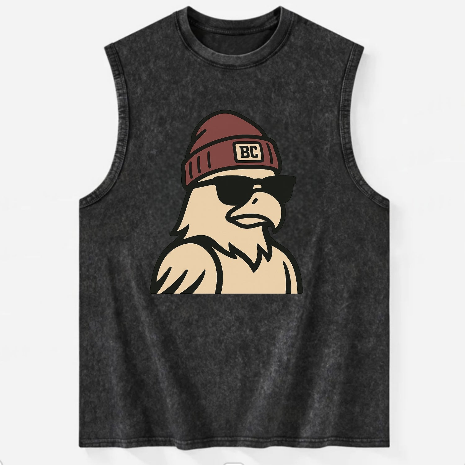 Chestnut Hill Eagle wearing Boston College beanie with BC patch - Vintage Washed Tank - Black