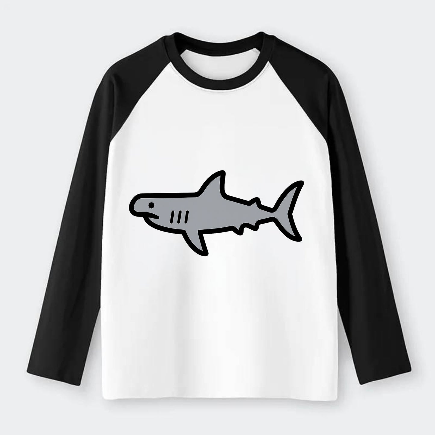 Hammerhead Shark - Gray distinctive head flat side profile - Raglan Long Sleeve T-Shirt - Black
