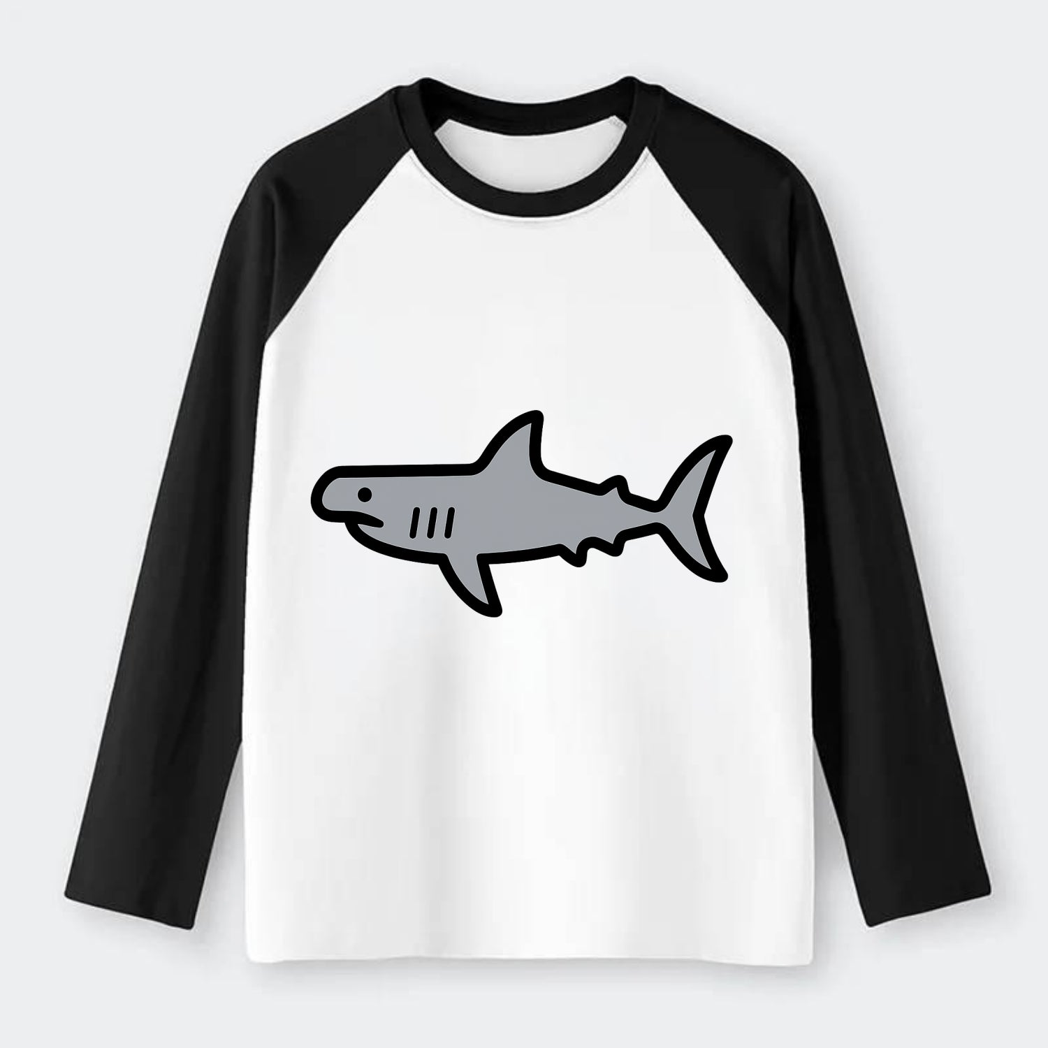 Hammerhead Shark - Gray distinctive head flat side profile - Raglan Long Sleeve T-Shirt - Black