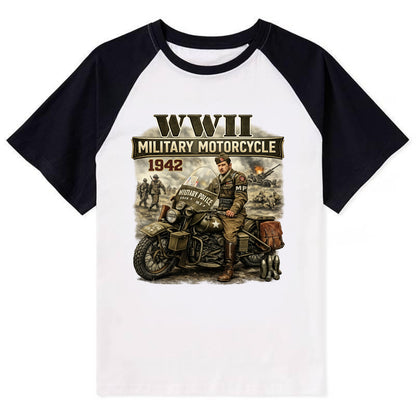 Wwii Military Motorcycle 1942 - Contrast Raglan T-shirt - Black